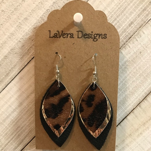 Genuine and Faux Leather Earrings - Picture 3 of 3